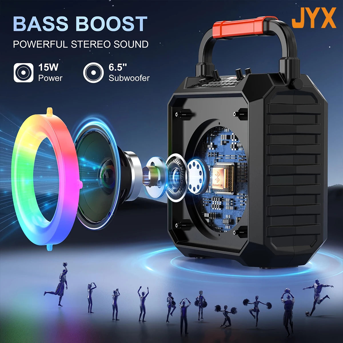 JYX T17 Portable Karaoke Machine - Bluetooth 5.1 Speaker, 2 Wireless Mics & RGB Lights