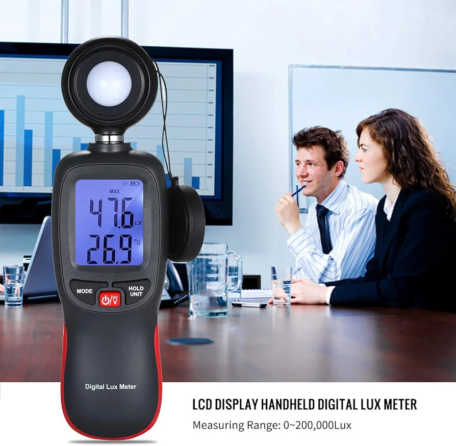 Mini Digital Lux Meter 200000 Lux Light Meter LCD Temp Sensor Max/Min Hold