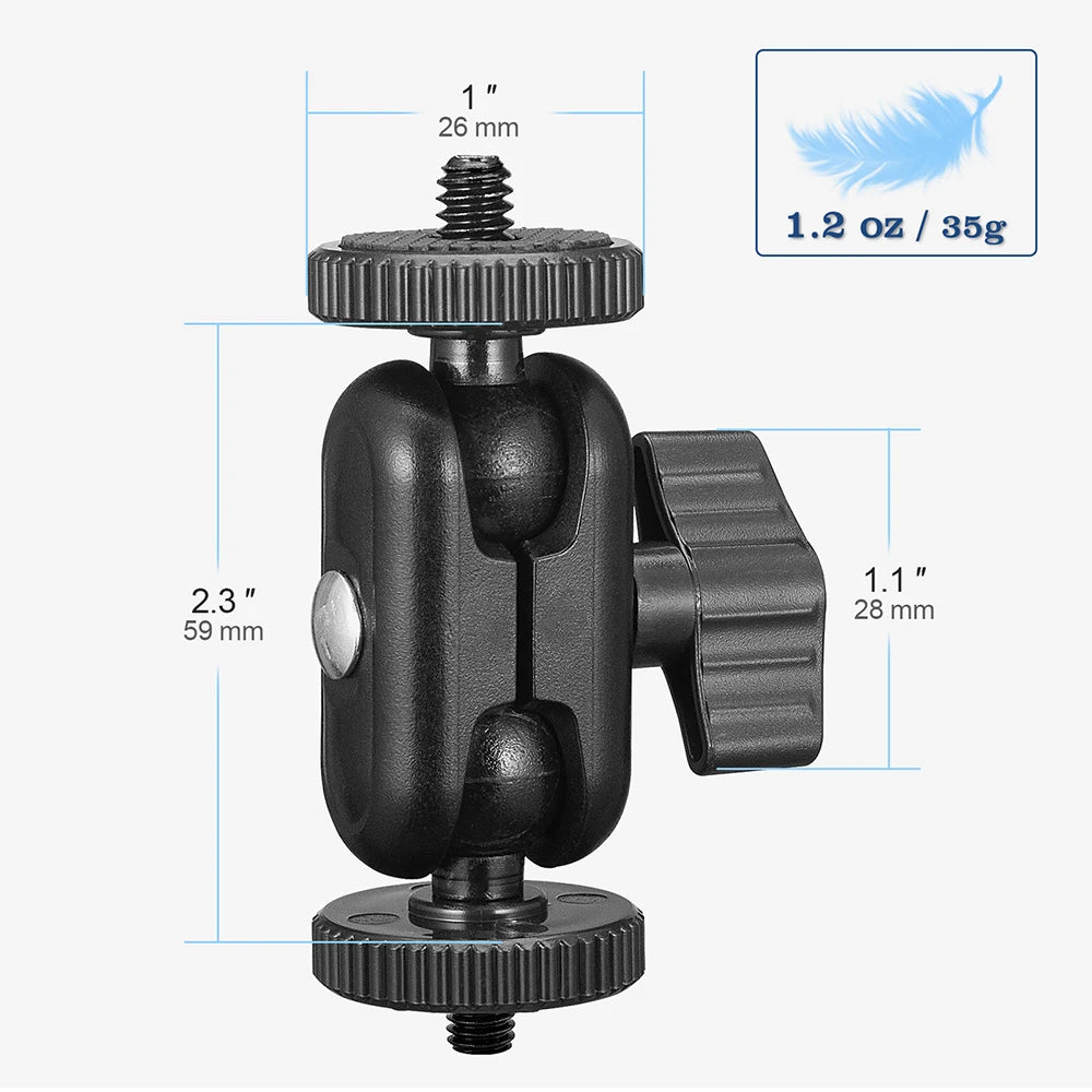 Mini Double Ball Head Magic Arm Mount 360° with 1/4” Screw for GoPro, DSLR, Monitor & Video Light