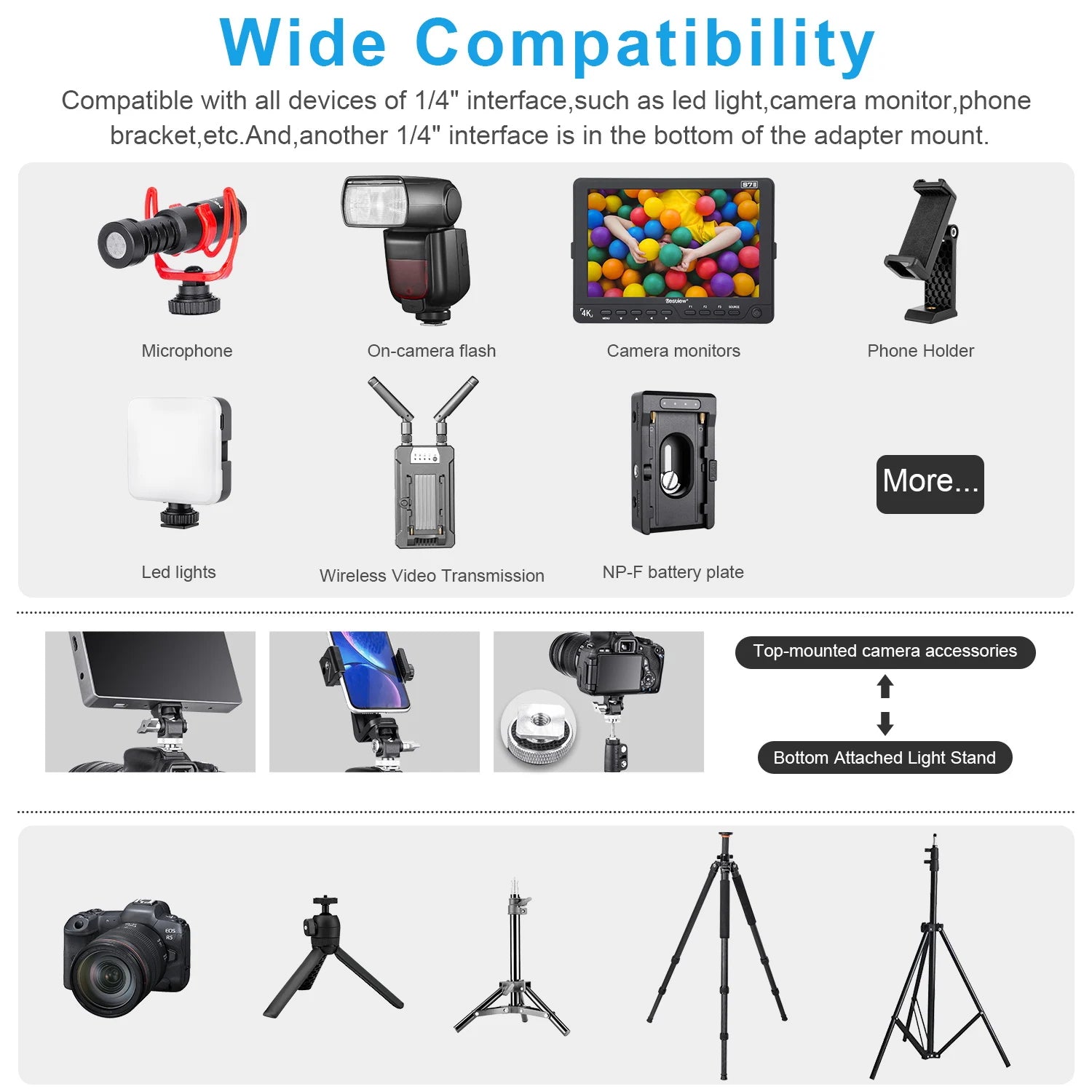 Mini Monitor Mount Holder Cold Shoe Swivel for LED Light Monitor Microphone Camera