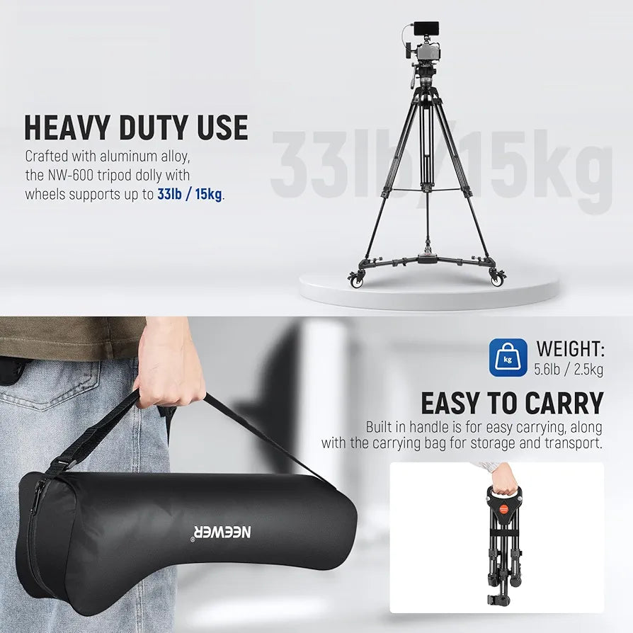 Neewer Heavy Duty Professional Universal Camera Tripod Dolly with 3-inch Rubber Wheels