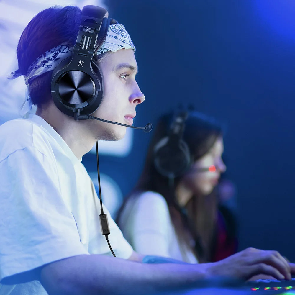 Profesisonal Wired Gaming Headset Gamer Hi-Res Over Ear Audio Headphones With Detachable Microphone