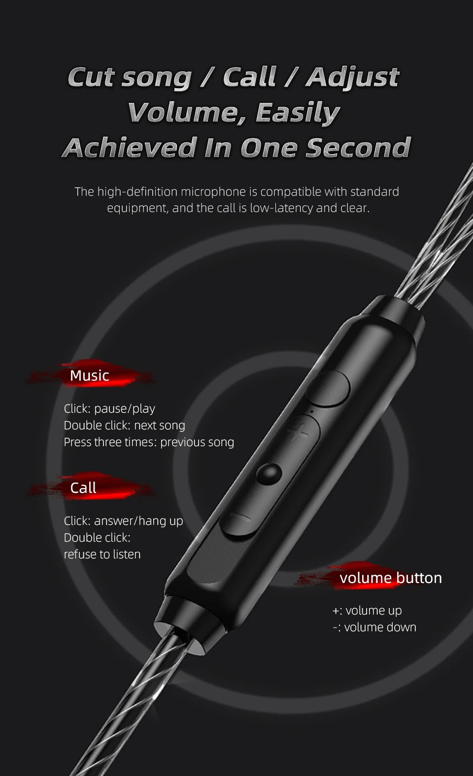 QKZ AK7 Copper Driver Wired IEM Earphones With MIC HiFi Bass Stereo Super Clear Gaming Headset