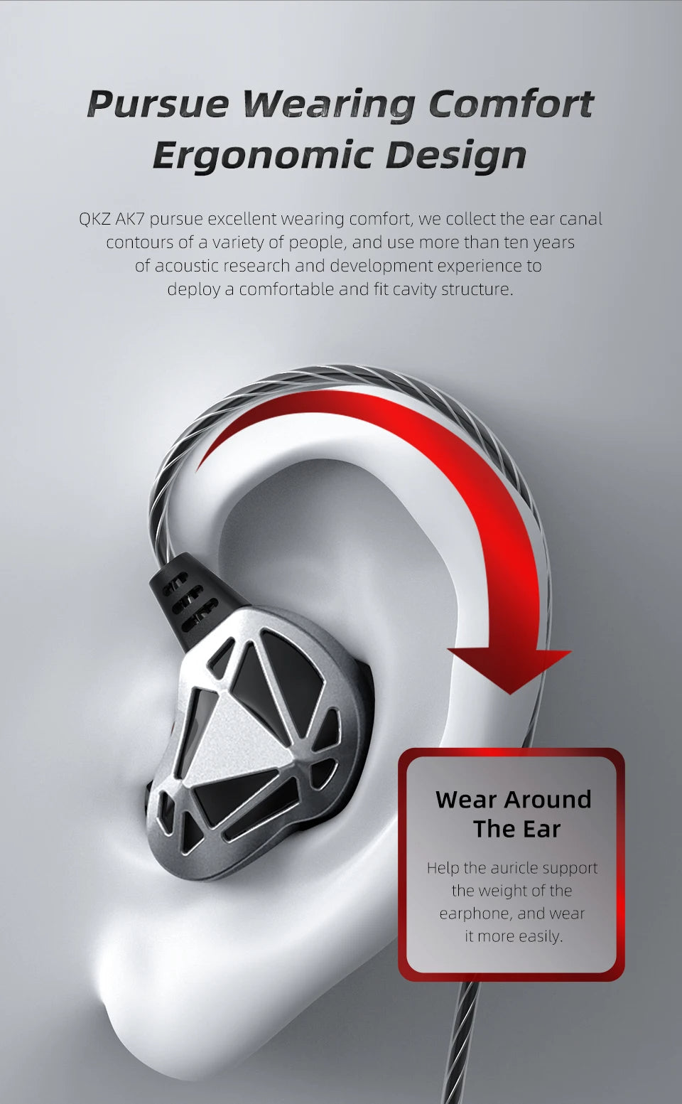 QKZ AK7 Copper Driver Wired IEM Earphones With MIC HiFi Bass Stereo Super Clear Gaming Headset