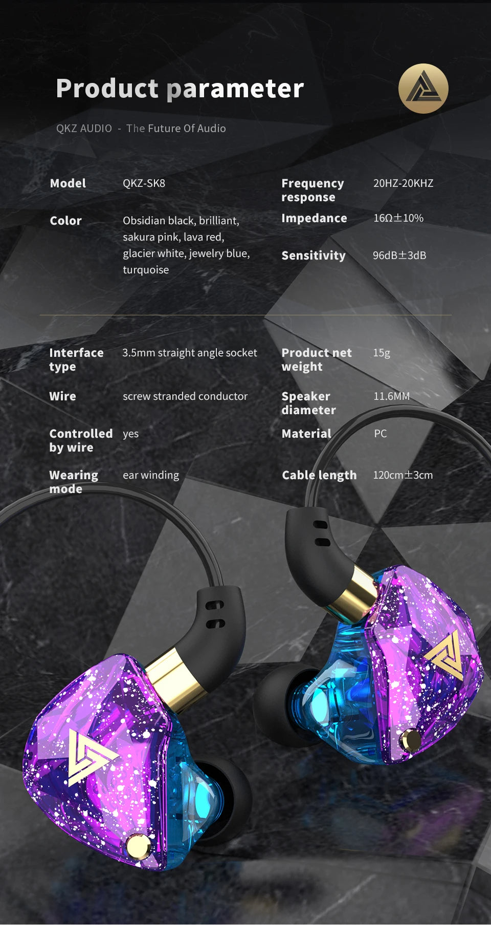 QKZ SK8 Wired IEM Headset With MIC HIFI Dynamic Stereo Heavy Bass 3.5MM AUX In Ear Monitor Earphone