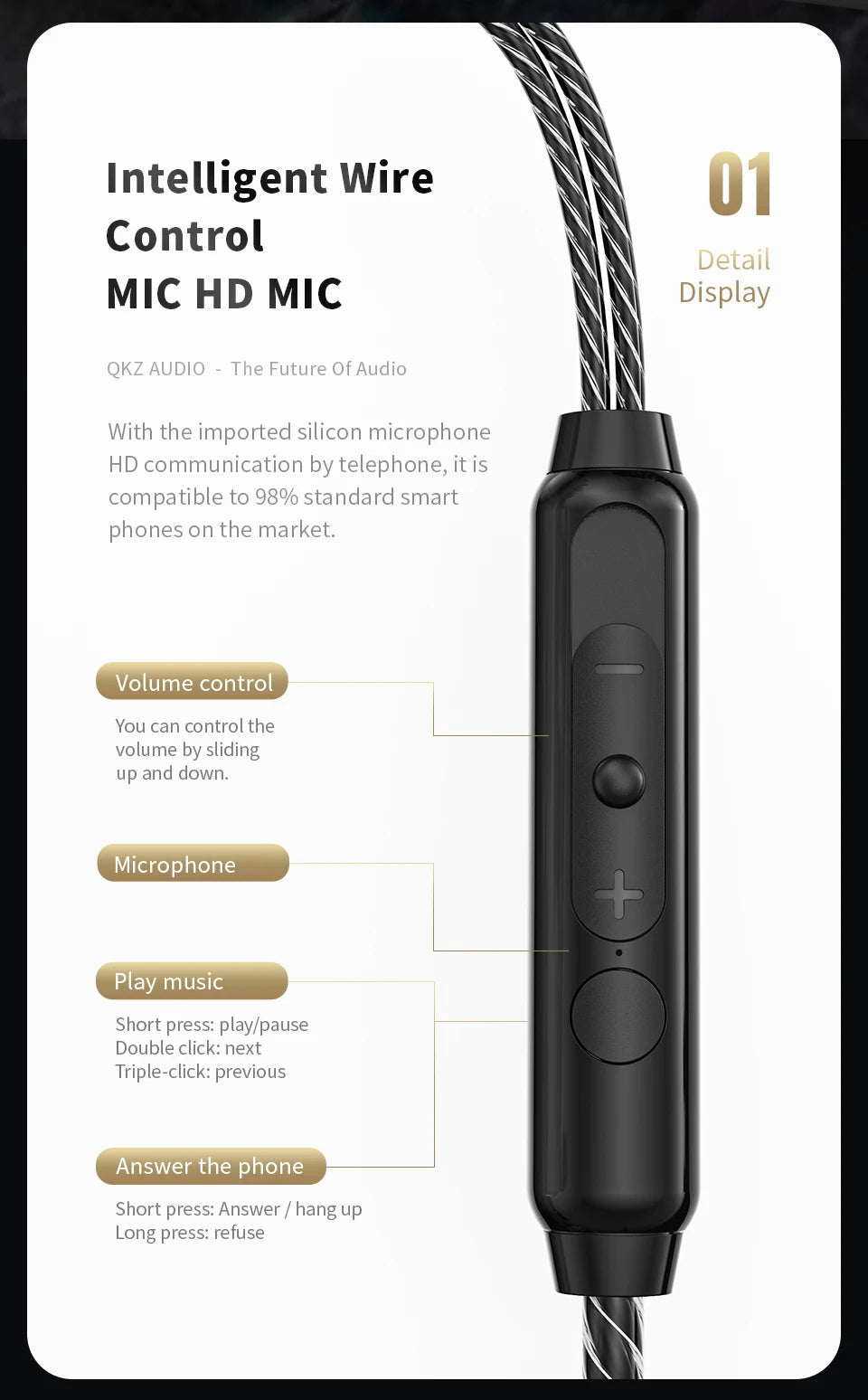 QKZ SK8 Wired IEM Headset With MIC HIFI Dynamic Stereo Heavy Bass 3.5MM AUX In Ear Monitor Earphone