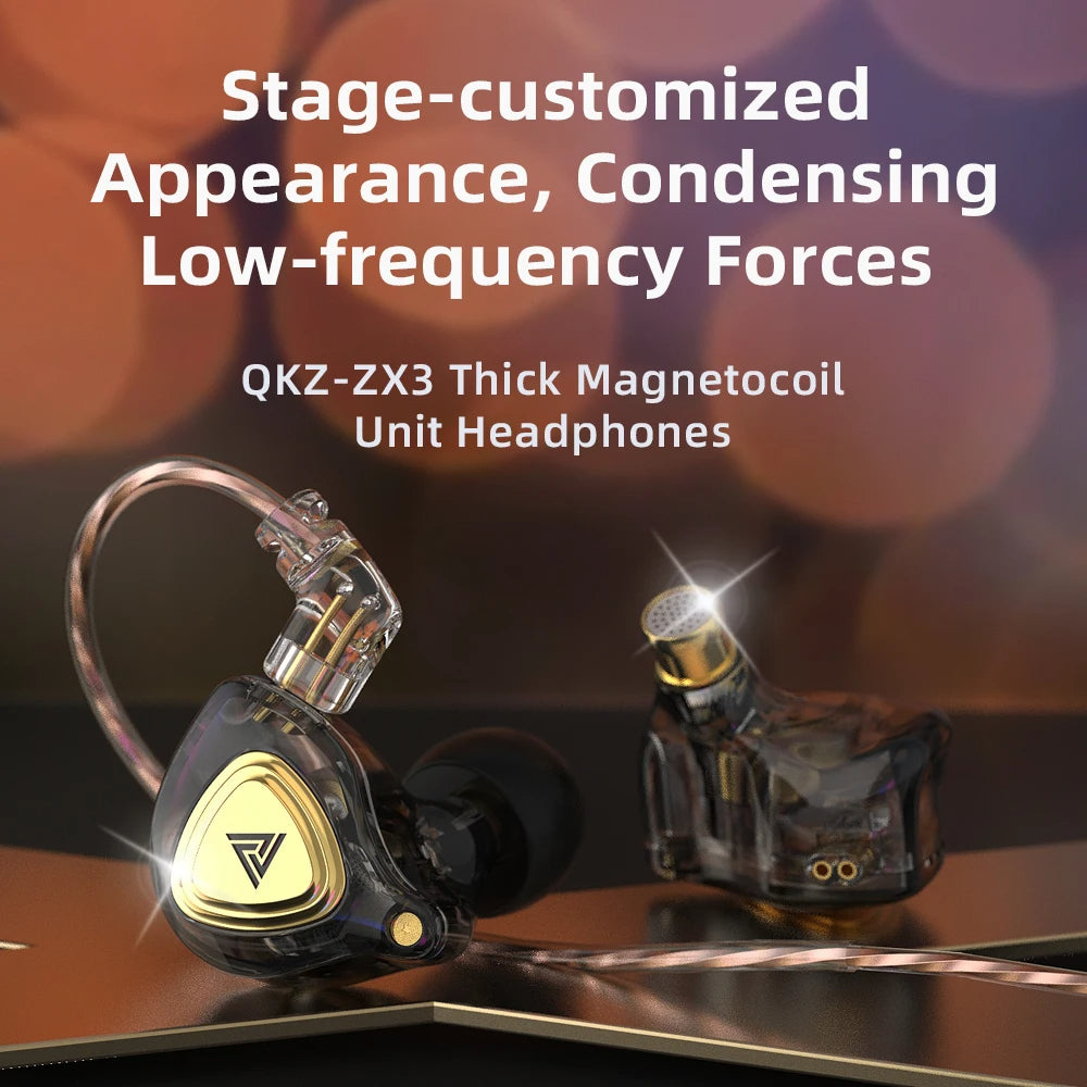 QKZ ZX3 No-Mic Dynamic Earphone In-Ear Monitor HiFi Heavy Bass Wired Headphones IEM