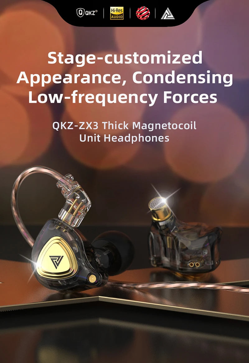 QKZ ZX3 No-Mic Dynamic Earphone In-Ear Monitor HiFi Heavy Bass Wired Headphones IEM