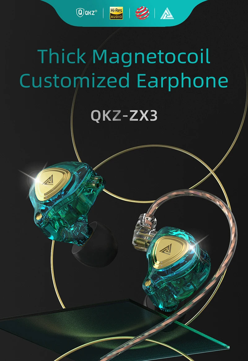 QKZ ZX3 No-Mic Dynamic Earphone In-Ear Monitor HiFi Heavy Bass Wired Headphones IEM