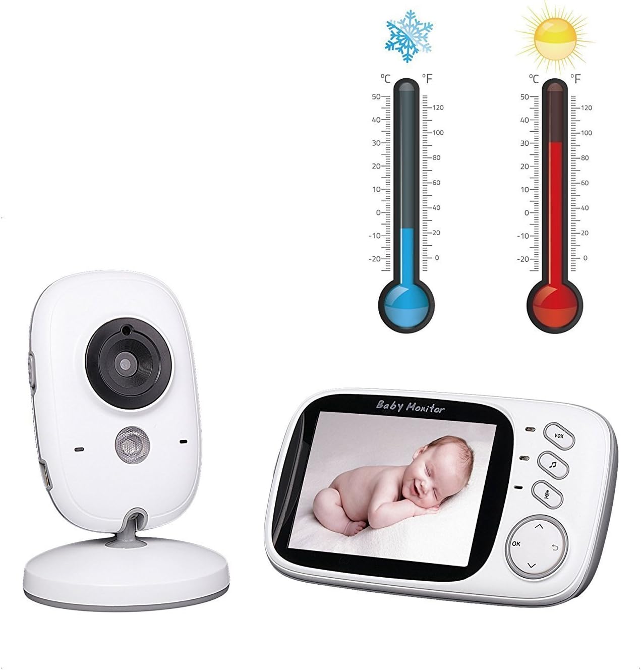 Video Baby Monitor camera with 3.2" LCD Wireless No app needed Audio Monitor with Camera Baby Alarm