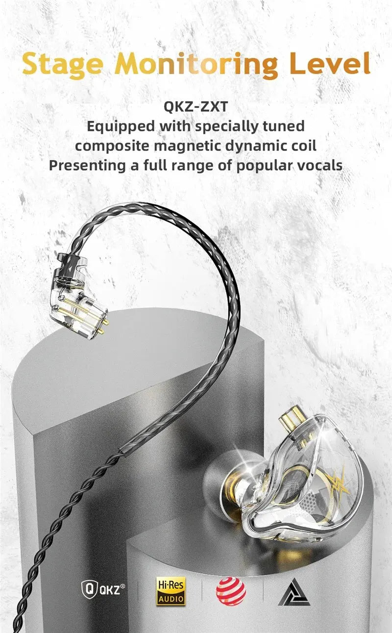 ZXT In-Ear Wired Double Earphones Clear No-Mic Dynamic DJ Monitor IEM Earbuds HIFI Music Sport Headphone