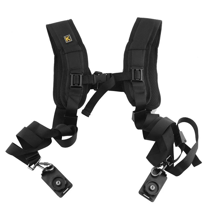 Hridz double shoulder camera strap for two DSLR cameras, black nylon sling belt