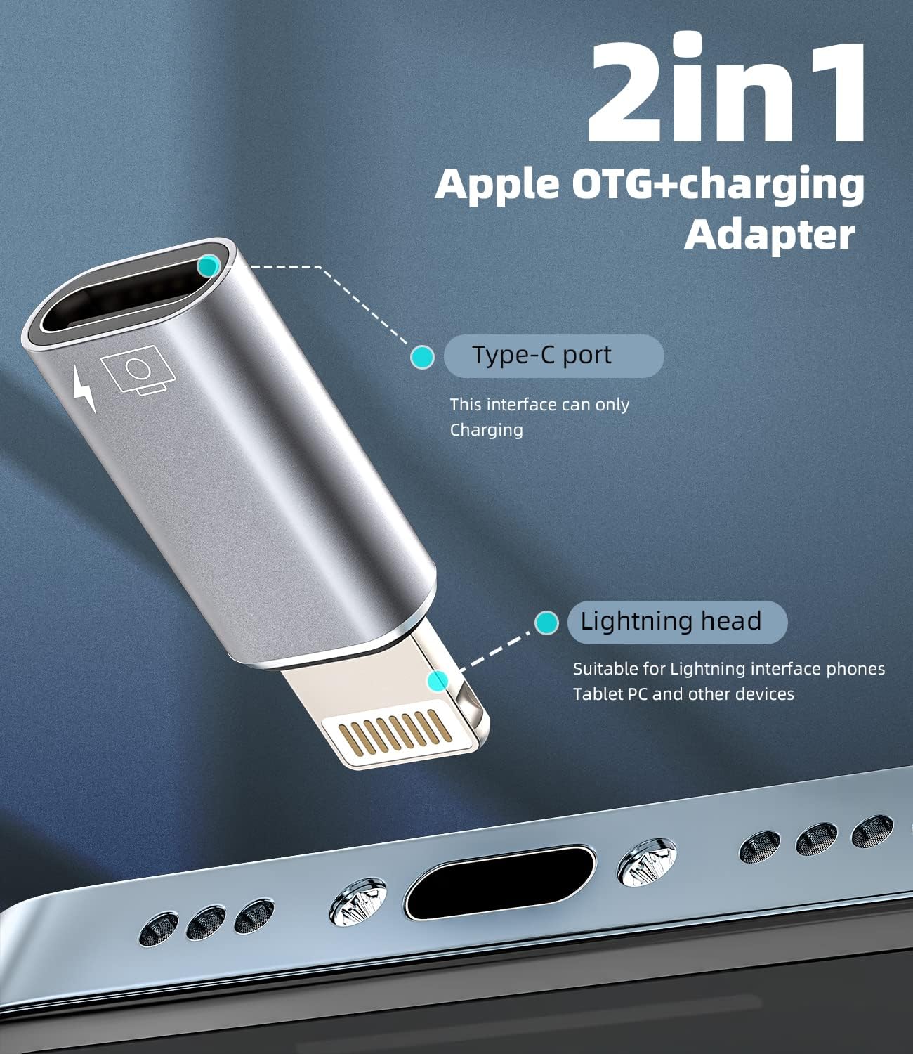 2Pcs OTG Adapter for iPhone Apple iOS Male to USB Female Audio DAC Headphone