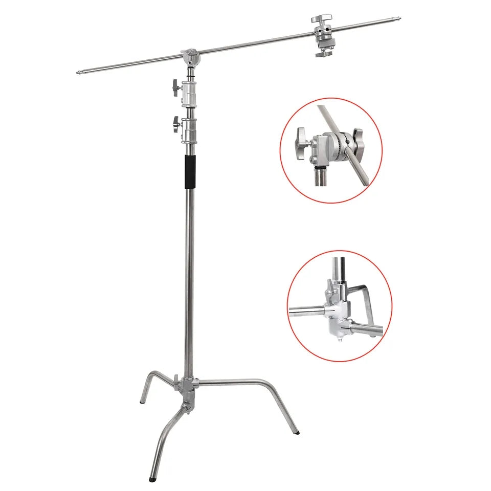 3.3m Stainless Steel Heavy Duty C-Stand Century Stand with 1.28m Boom Arm 2 Grip Heads Set