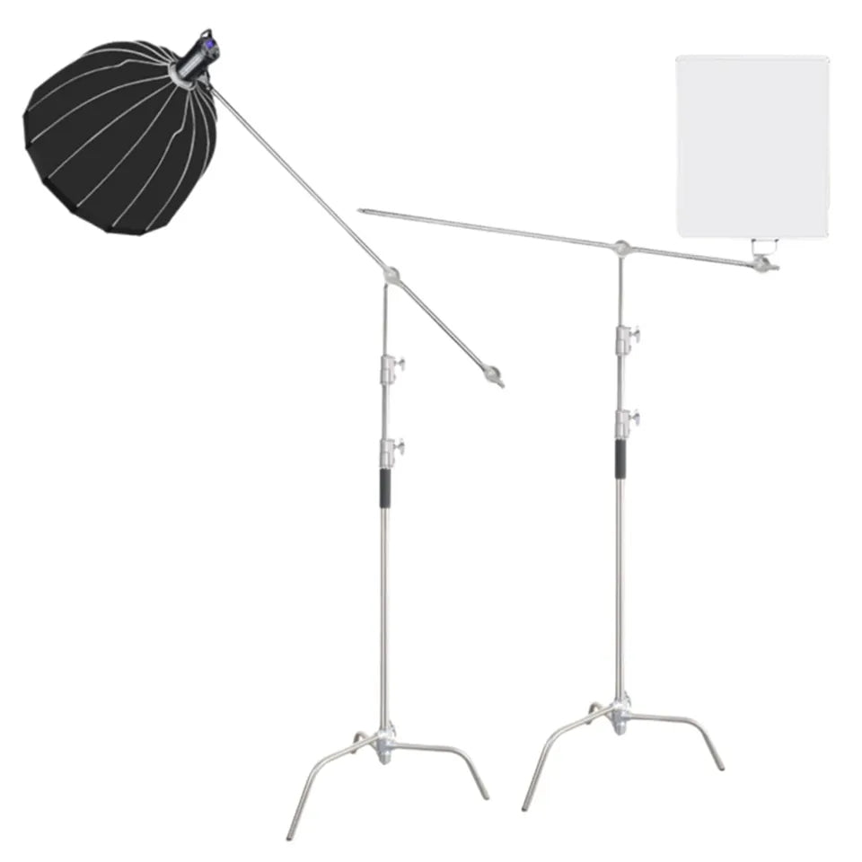 3.3m Stainless Steel Heavy Duty C-Stand Century Stand with 1.28m Boom Arm 2 Grip Heads Set