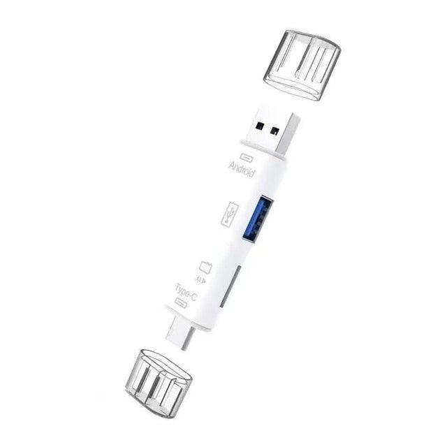 6-in-1 USB 2.0 Type-C & Micro USB OTG Card Reader – SD/TF Memory Card Adapter for Smartphone, Tablet, Laptop & PC