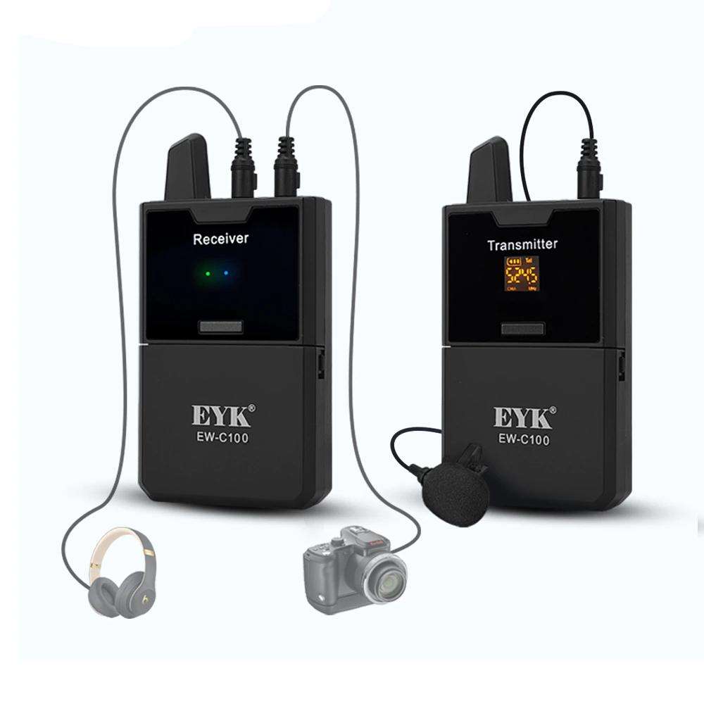 EYK EW-C100 Wireless Lavalier Microphone with Monitor | UHF 30-Channel Lapel Mic for DSLR, Camera, Smartphone & Filmmaking