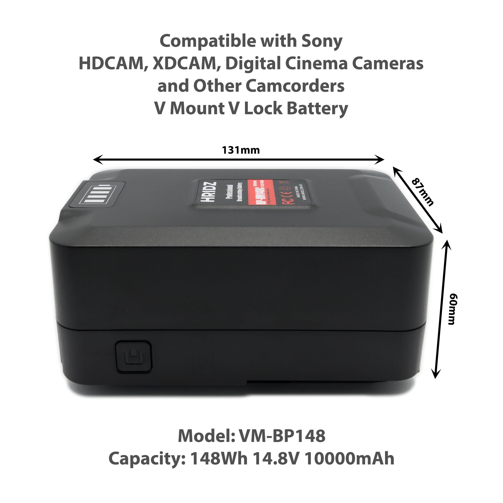 HRIDZ V-Mount V-Lock VM-BP148 Battery – 148Wh 14.8V 10000mAh for Studio Video Production