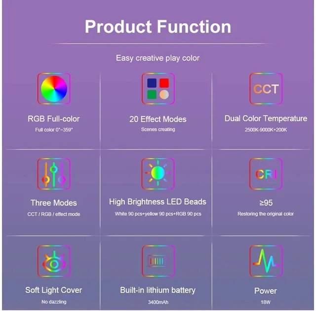 HRIDZ W270 Handheld RGB stick light Ultra-Bright Rechargeable 50CM 2500K-9000K Filmmaking Photography
