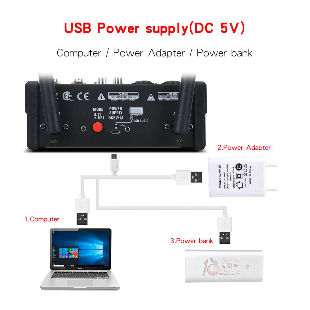 HRIDZ 4 Channel Audio Sound Mixer Karaoke DJ Machine with 2 Wireless Microphones