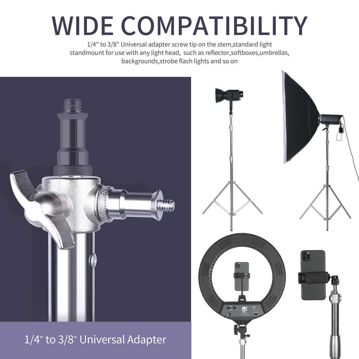 Hridz 280cm Stainless Steel Stand Heavy Duty for Light Softbox Strobe Umbrella Construction