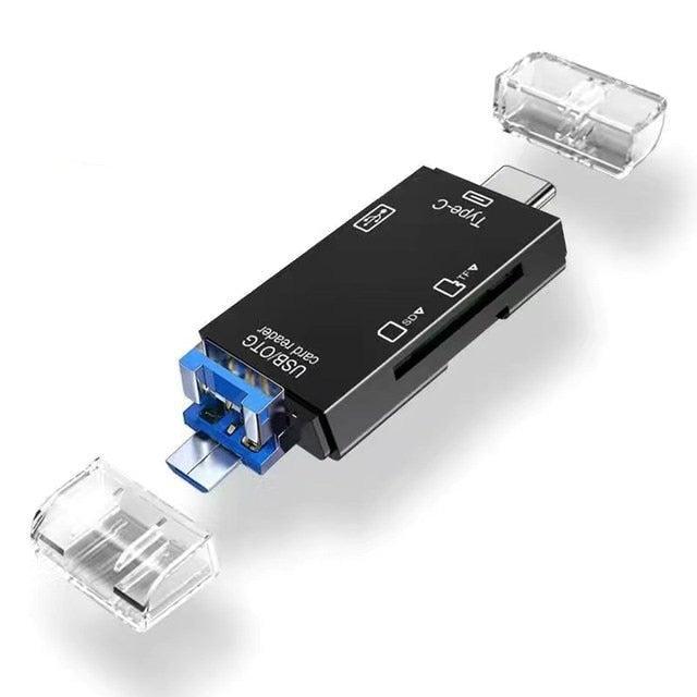 Hridz 6-in-1 USB-C & Micro USB Card Reader — SD/TF Memory Adapter for Phone, Tablet & Laptop