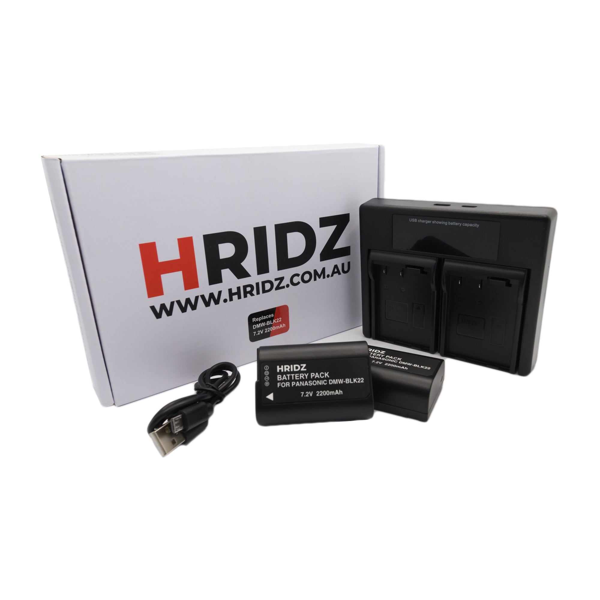 Hridz BLK22 Batteries & Charger Set for Panasonic Lumix G9 S5 GH6 GH5 GH5s & BLF19