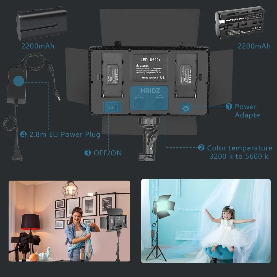 Hridz Bi-colour Video Light β Dimmable Bi-Color 2500K-8500K Panel, Remote-Controlled, for Photography, YouTube, Vlogging, and Video Recording with AU Plug Power Adapter