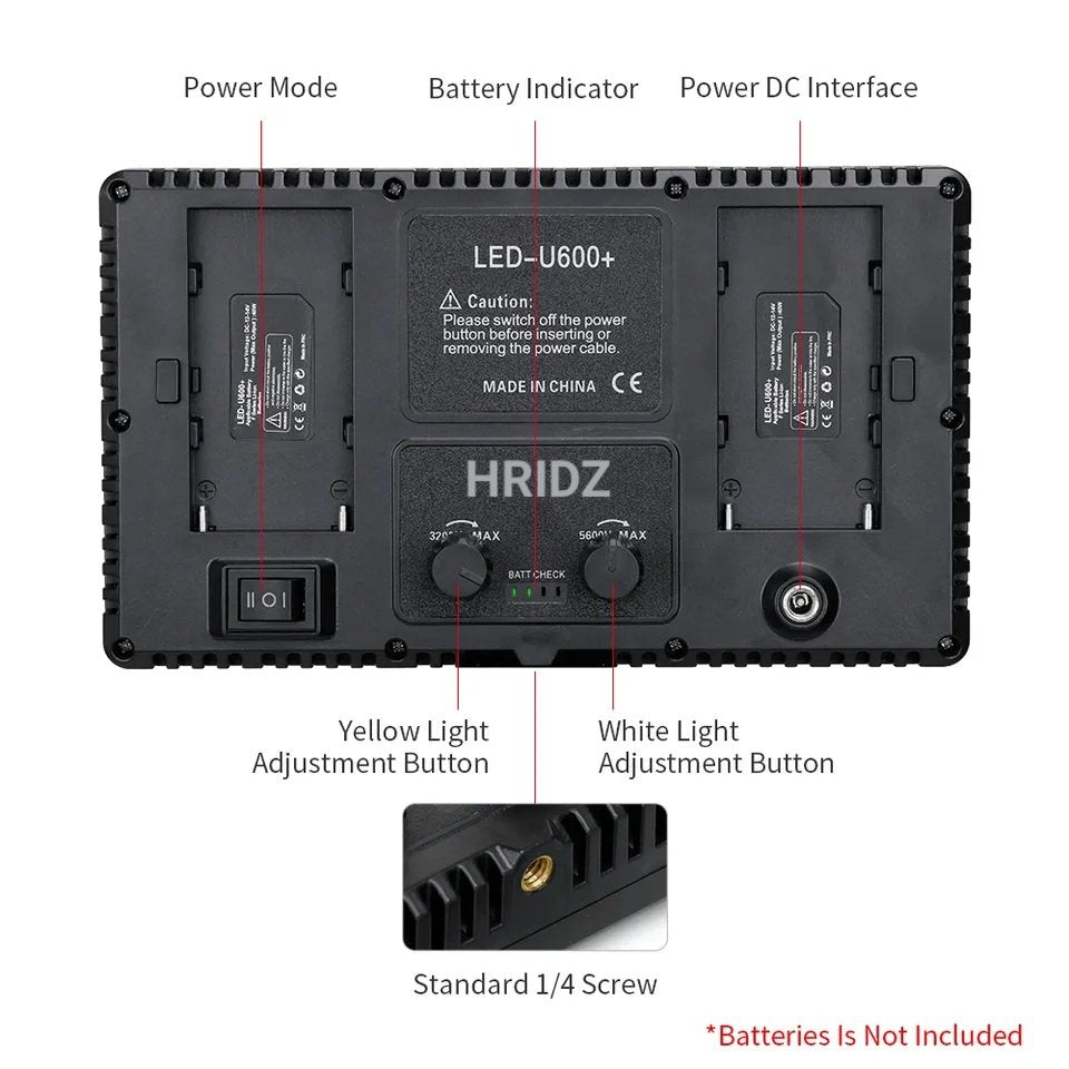 Hridz Bi-colour Video Light – Dimmable Bi-Color 2500K-8500K Panel, Remote-Controlled, for Photography, YouTube, Vlogging, and Video Recording with AU Plug Power Adapter