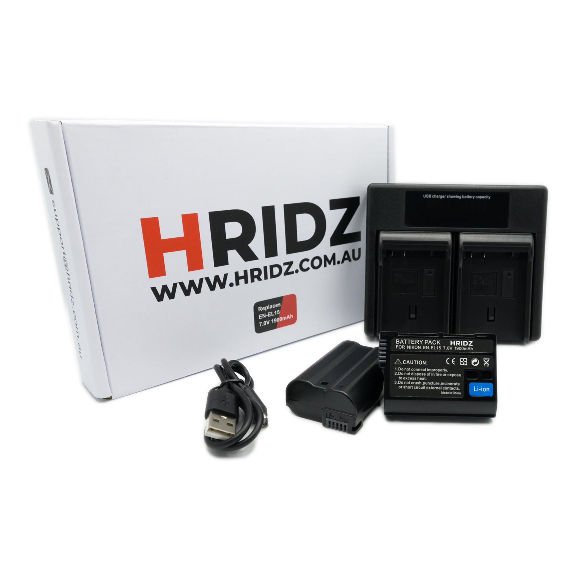 Hridz EN-EL15 2*Batteries & Dual Charger for Nikon Z8 Z6 Z7 D780 D500 D600 D750 D800 D850 Z5 Battery
