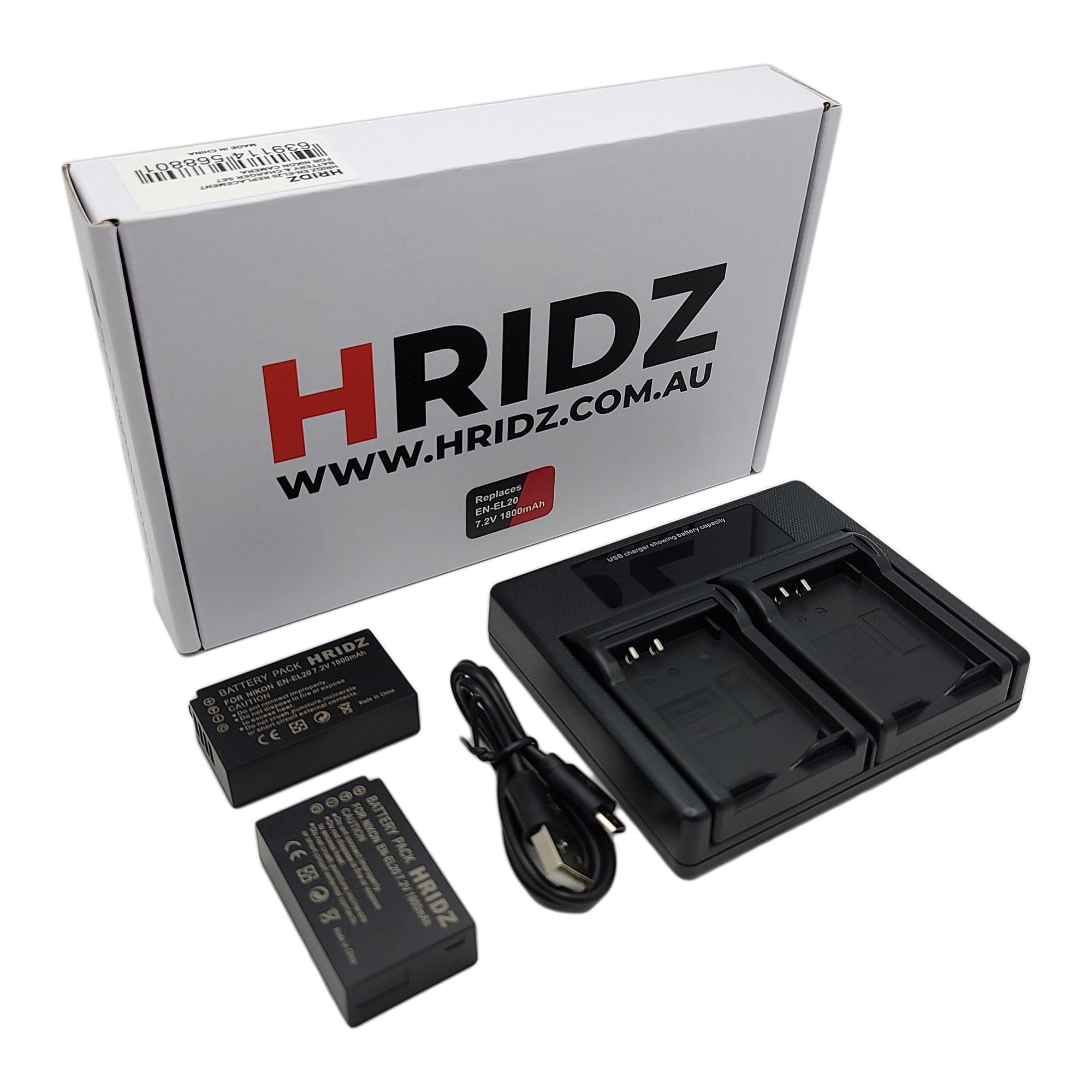 Hridz EN-EL20 2*Batteries & Dual Charger Combo for Nikon J series EN-EL20 EN-EL22 EL20A