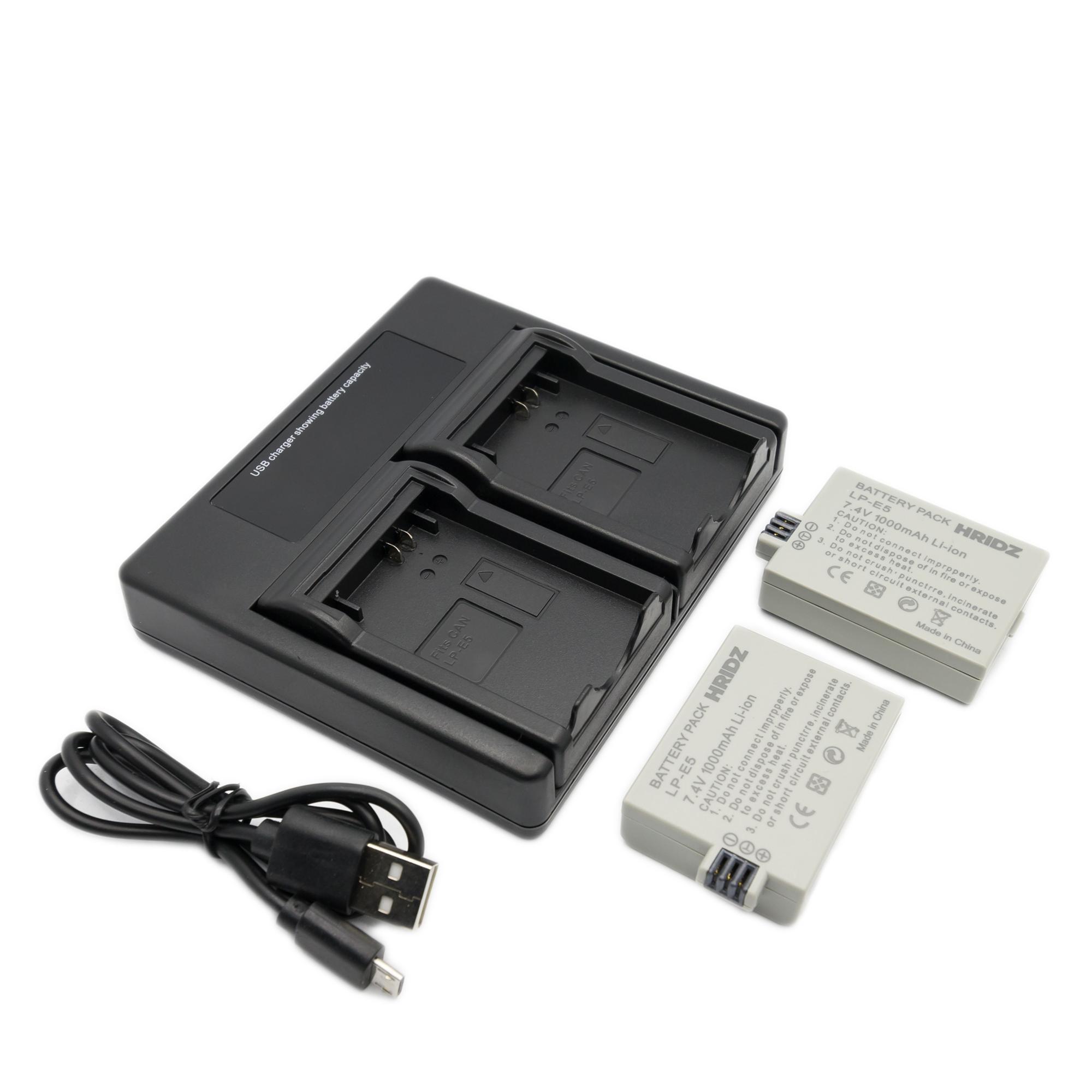 Hridz LP-E5 2*Batteries & Dual Charger for Canon EOS 500D 1000D Rebel Kiss Cameras