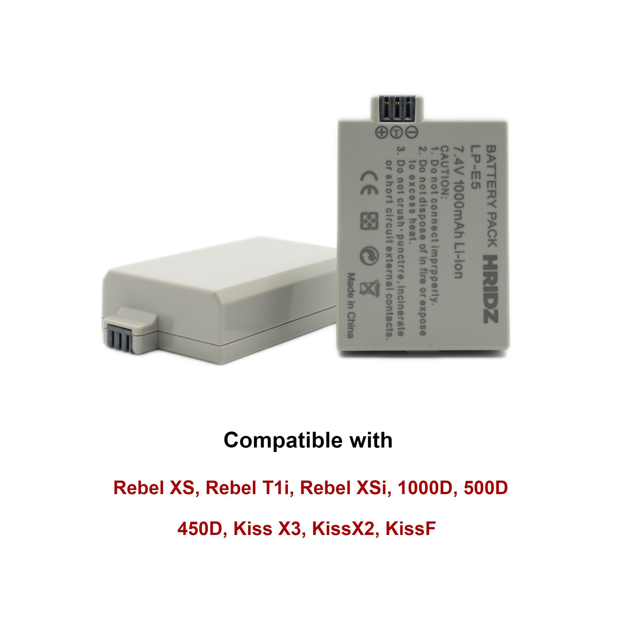 Hridz LP-E5 2*Batteries & Dual Charger for Canon EOS 500D 1000D Rebel Kiss Cameras