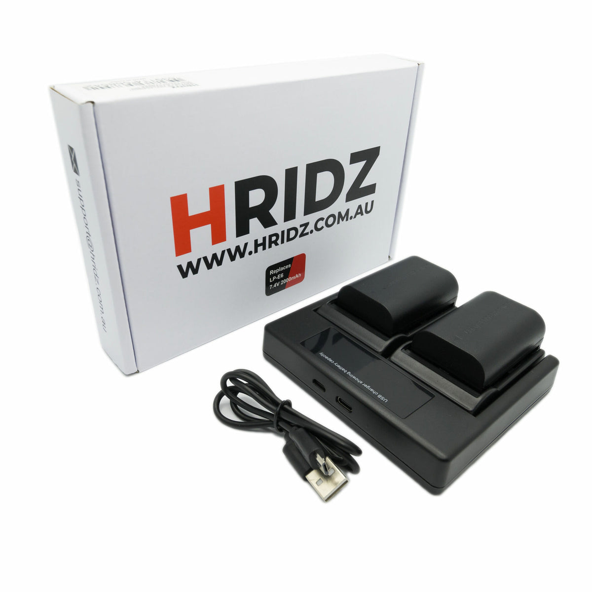 Hridz LP-E6NH Battery & Charger Kit – 2 Batteries + Dual USB Charger for Canon R7, R6, R5, 5D, 6D, 90D