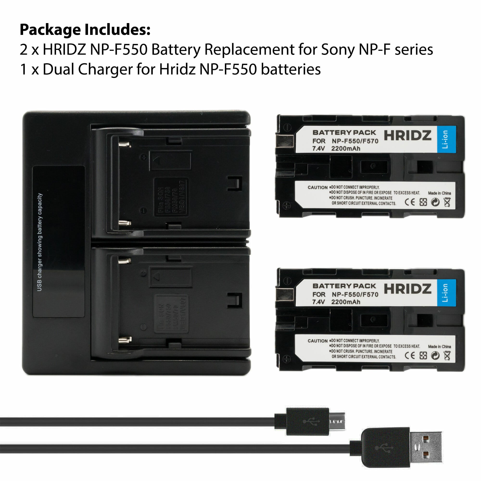 Hridz-NP-F550 2*Batteries & Dual Charger Compatible with Sony NPF 550 970 series