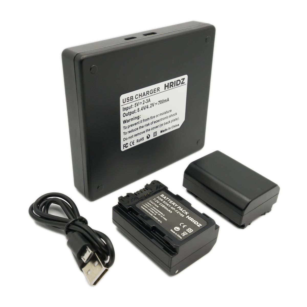 Hridz NP-FZ100 Battery & Charger Kit – 2 Batteries + Dual USB Charger for Sony A7 III, A7R IV, A7 IV, A9, A6600