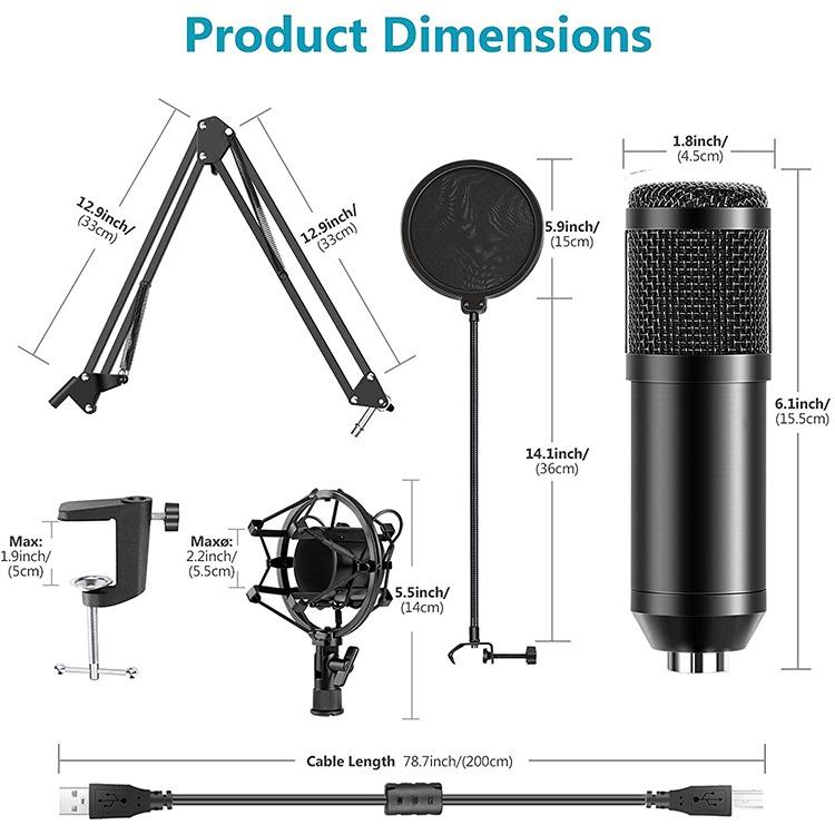 NW-8000 Professional USB Microphone Kit 192kHz/24-Bit Condenser Mic for desktop laptop with USB-A support