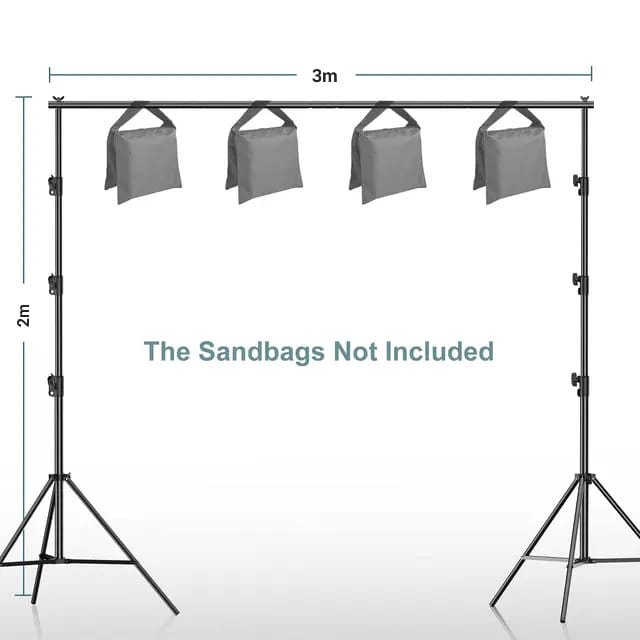 Professional 2x3m Backdrop Support System – Adjustable Tripod Stands with Crossbars, Sandbags & Carry Bag for Photography & Video