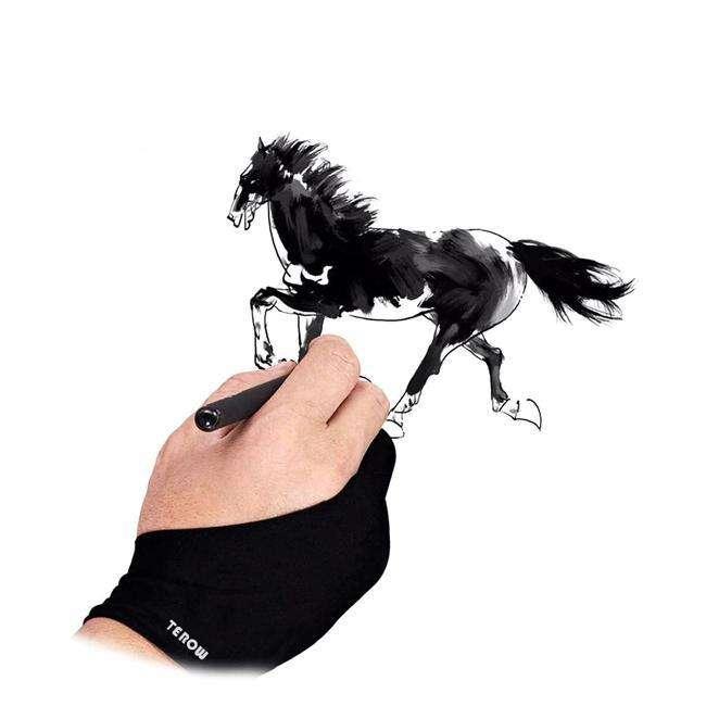 Terow 2-Finger Artist Glove for Drawing Tablets & iPad – Anti-Smudge, Fits Left or Right Hand
