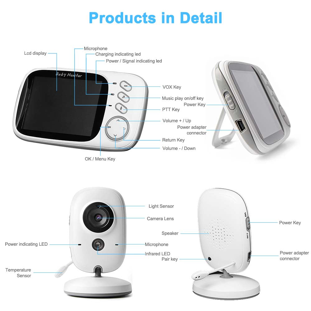 Video Baby Monitor camera with 3.2" LCD Wireless No app needed Audio Monitor with Camera Baby Alarm