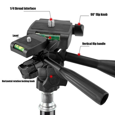 1/4” 3D PTZ Tripod Head with 360° Rotation & 90° Tilt for Mobile Phone, DSLR & Live Streaming
