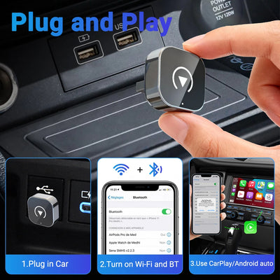 2-in-1 Wireless CarPlay & Android Auto AI Smart Box Adapter – Convert Wired CarPlay to Wireless for VW, Toyota, Nissan, Honda, Ford, Benz