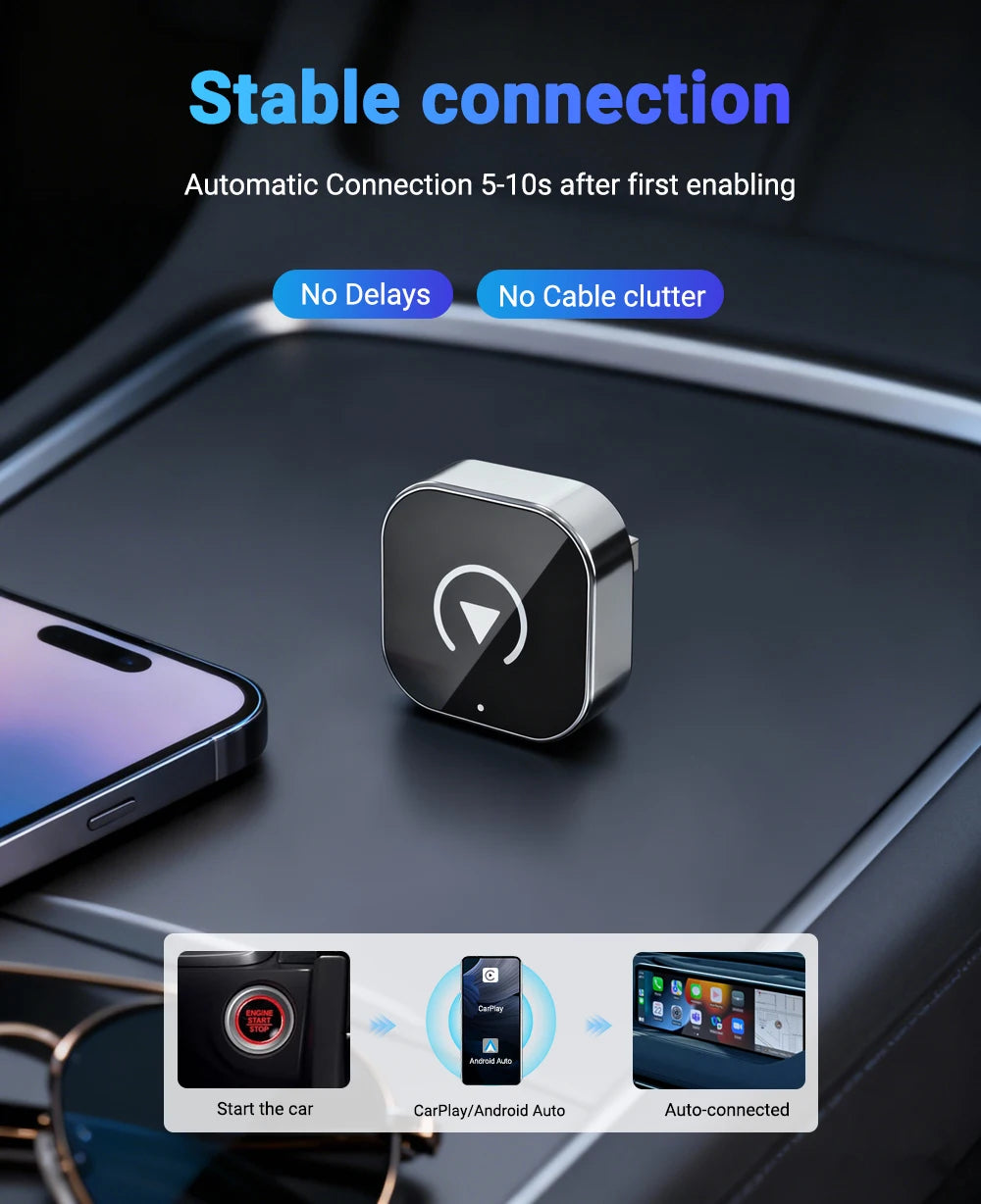 2-in-1 Wireless CarPlay & Android Auto AI Smart Box Adapter – Convert Wired CarPlay to Wireless for VW, Toyota, Nissan, Honda, Ford, Benz