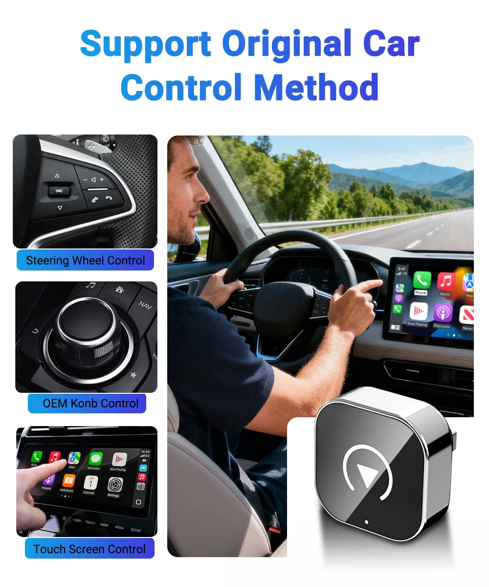 2-in-1 Wireless CarPlay & Android Auto AI Smart Box Adapter – Convert Wired CarPlay to Wireless for VW, Toyota, Nissan, Honda, Ford, Benz