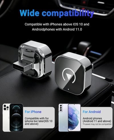 2-in-1 Wireless CarPlay & Android Auto AI Smart Box Adapter – Convert Wired CarPlay to Wireless for VW, Toyota, Nissan, Honda, Ford, Benz