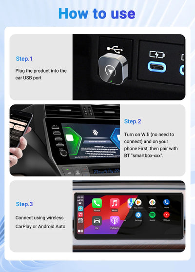 2-in-1 Wireless CarPlay & Android Auto AI Smart Box Adapter – Convert Wired CarPlay to Wireless for VW, Toyota, Nissan, Honda, Ford, Benz