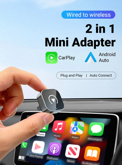 2-in-1 Wireless CarPlay & Android Auto AI Smart Box Adapter – Convert Wired CarPlay to Wireless for VW, Toyota, Nissan, Honda, Ford, Benz