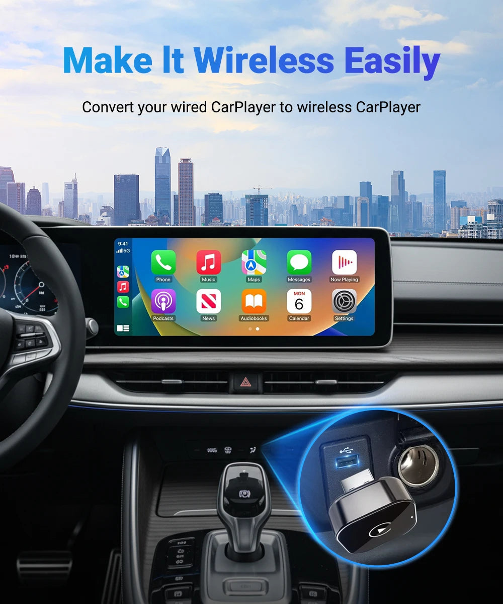 2-in-1 Wireless CarPlay & Android Auto AI Smart Box Adapter – Convert Wired CarPlay to Wireless for VW, Toyota, Nissan, Honda, Ford, Benz