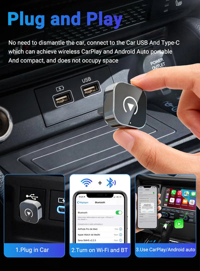 2-in-1 Wireless CarPlay & Android Auto AI Smart Box Adapter – Convert Wired CarPlay to Wireless for VW, Toyota, Nissan, Honda, Ford, Benz