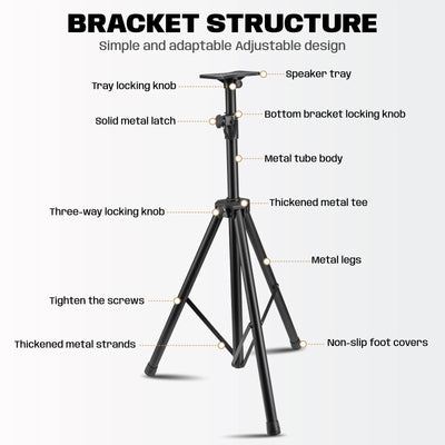 Hridz 186cm Heavy-Duty Speaker Stand Professional DJ Tripod with Base Plate
